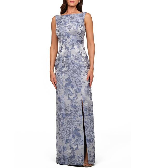 ケイ アンジャー レディース トップス ワンピース ノースリーブ Kay Unger Sleeveless Jacquard Column Gown Stone Wash ストーン