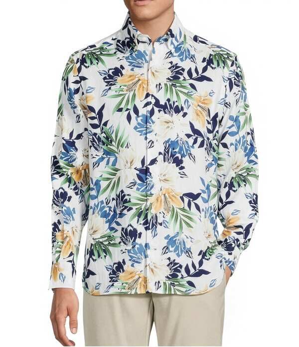 ダニエル クレミュ メンズ トップス シャツ フラワー柄 プリント リネン フラワー Cremieux Blue Label French Linen Floral Print Long Sleeve