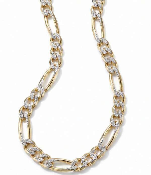 アルジェントヴィーヴォ レディース アクセサリー ネックレス・チョーカー レース Argento Vivo Large Pave Figaro Chainecklace Two Tone