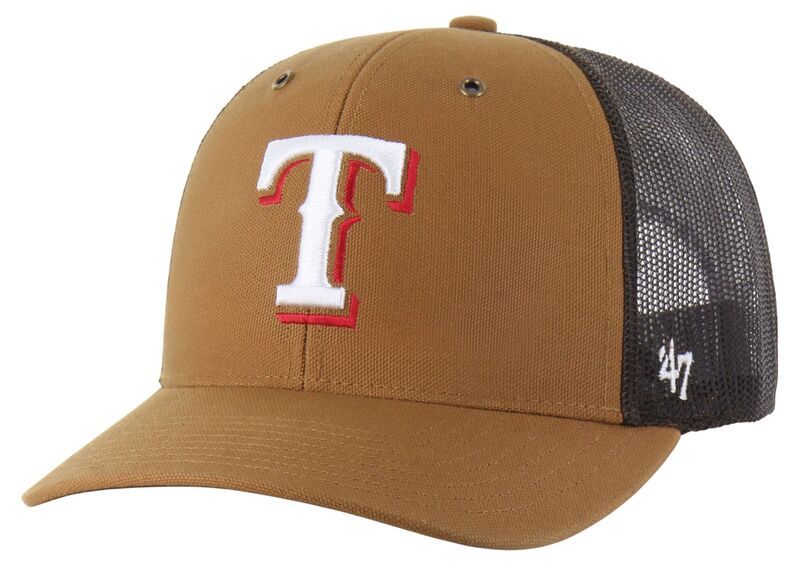 カーハート レディース アクセサリー 帽子 Carhartt x 47 Carhartt x 47 Adultexas Rangers Brown Adjustable Trucker Hat NoC