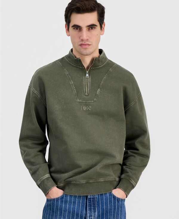 ヒューゴボス メンズ アウター ニット・セーター ロゴ Hugo Boss Mens Distressed Logo QuarterZip Sweater green グリーン 19,110円