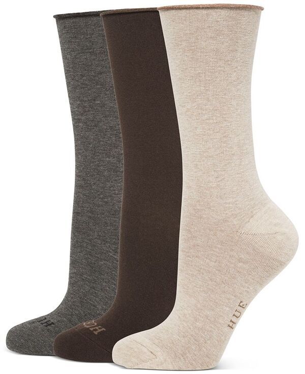 ヒュー レディース アンダーウェア 靴下 Hue Womens 3Pk Roll Top Socks OatmealEspressoHeather ヘザー
