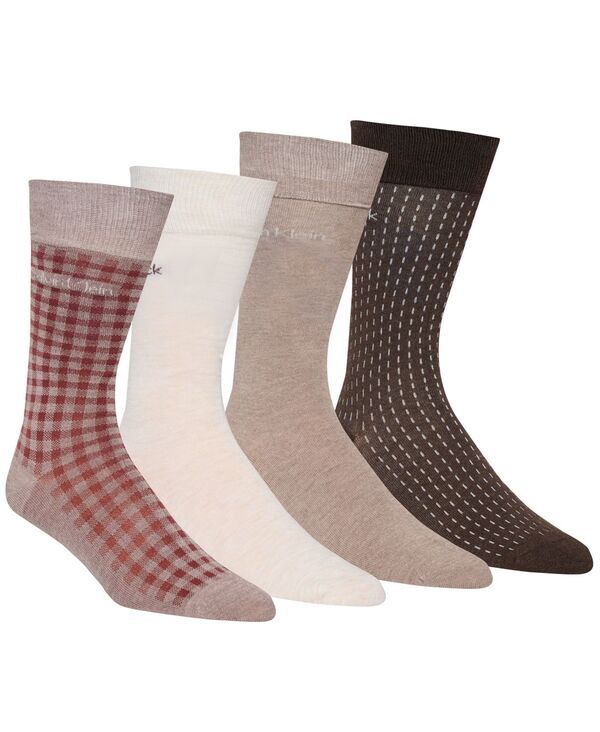 カルバンクライン メンズ アンダーウェア 靴下 Calvin Klein Mens 4Pack Dress Crew Socks Brown Assorted ブラウン