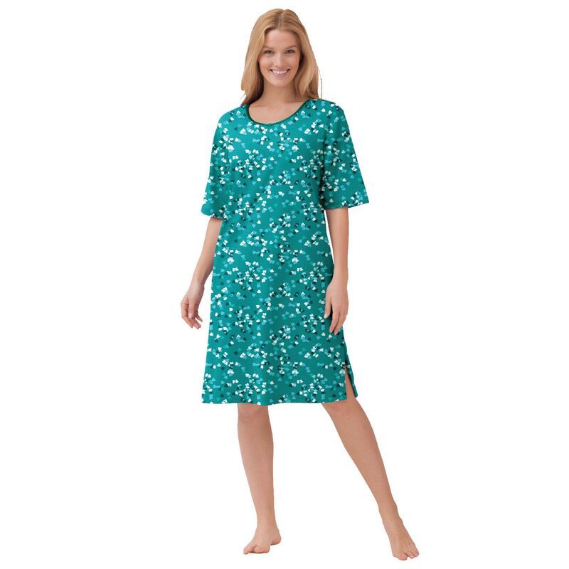 ドリームスアンドコー レディース アンダーウェア ナイトウェア プラスサイズ シャツ 半袖 Dreams Co Plusize ShortSleeve Sleepshirt Waterfall Con