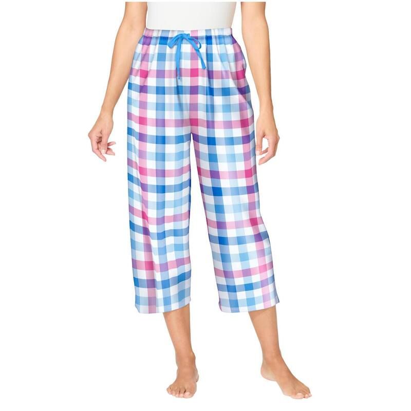 ドリームスアンドコー レディース アンダーウェア ナイトウェア プラスサイズ キャップ Dreams Co Plusize Woven Sleep Capri Pant Pink Blue Check