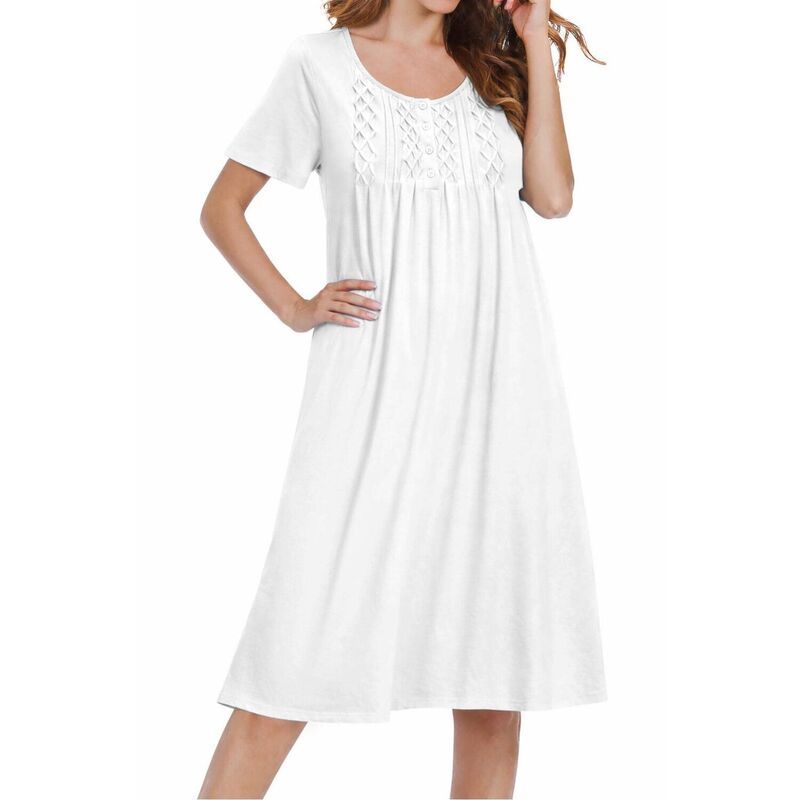 エコアー レディース アンダーウェア ナイトウェア プリーツ シャツ コットン Ekouaer Cottonightgowns House Dress Pleated Night Gown Butto 8,610円