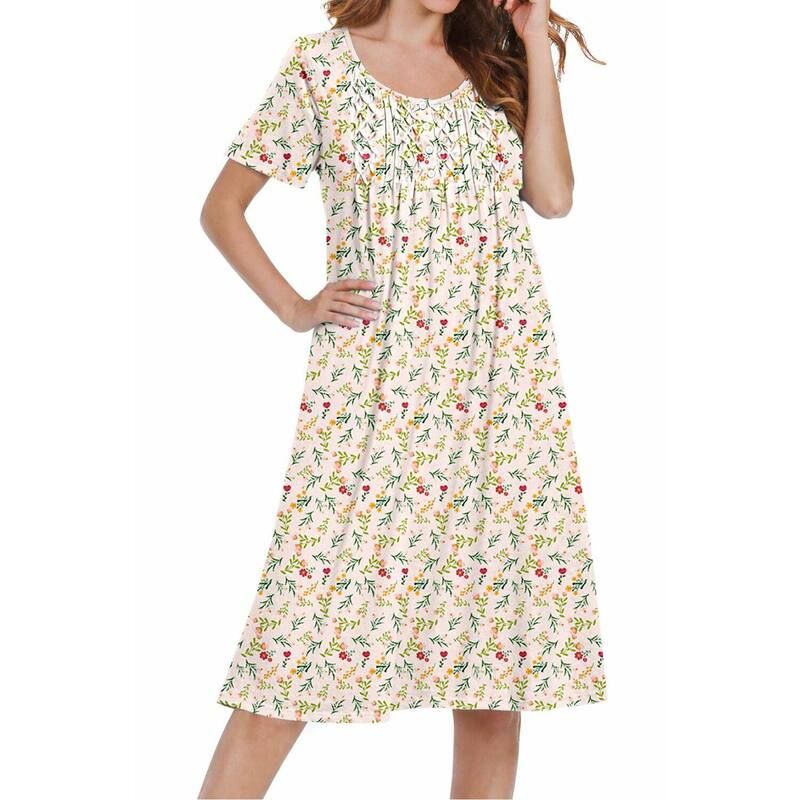 エコアー レディース アンダーウェア ナイトウェア プリーツ シャツ コットン Ekouaer Cottonightgowns House Dress Pleated Night Gown Butto