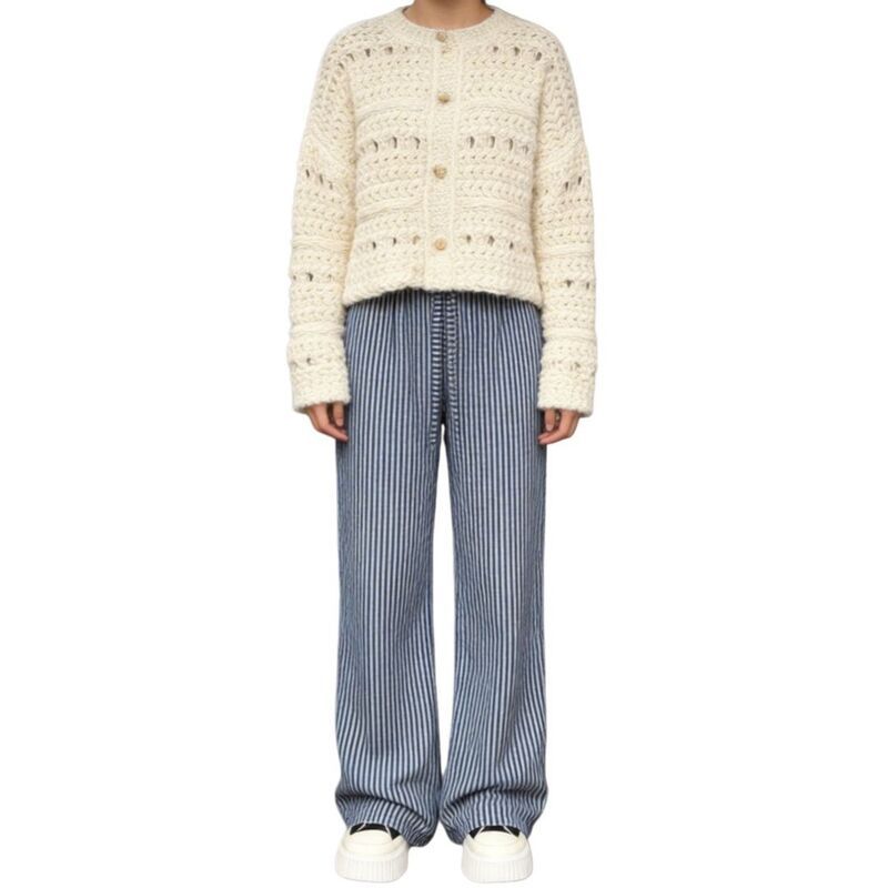 イエスファッション レディース ボトムス カジュアルパンツ ワイドレッグ Yesfashion Women Striped High Waisted Wide Leg Trendy Beach Ela