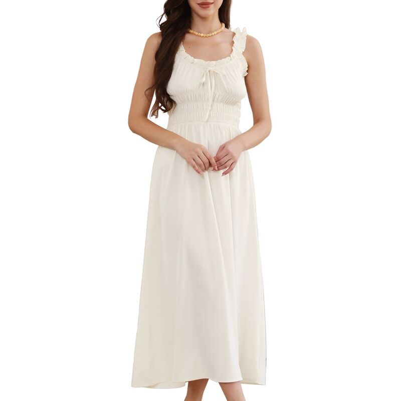 インスパイア シック レディース トップス ワンピース A ライン シャーリング マキシ INSPIRE CHIC Boho Maxi Dress for Women Spaghetti Strap