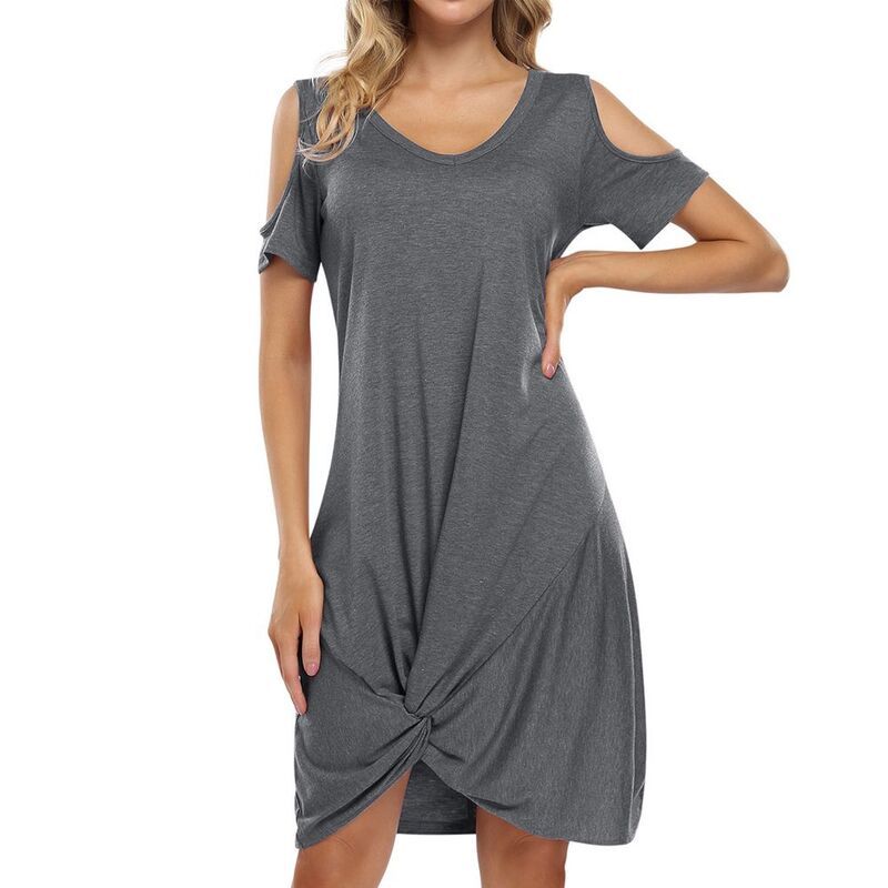 クリアフラワー レディース トップス ワンピース Vネック ミディ Tシャツ ClearFlower Womens Twist FrontShirt Dress VNeck Short Sleeve