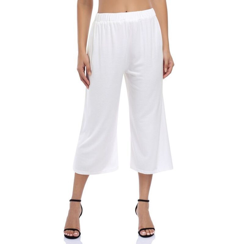 エリートチョイス レディース ボトムス カジュアルパンツ ワイドレッグ クロップド ニット Elitechoice Womens Cropped Wide Leg Knit Pants Elastic