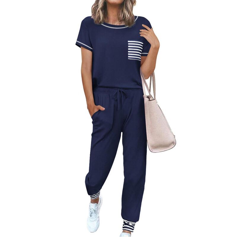 エコアー レディース アンダーウェア ナイトウェア パンツ 半袖 Ekouaer Womensoft ShortSleeve Pajama Set with Long Pants Navy Blue