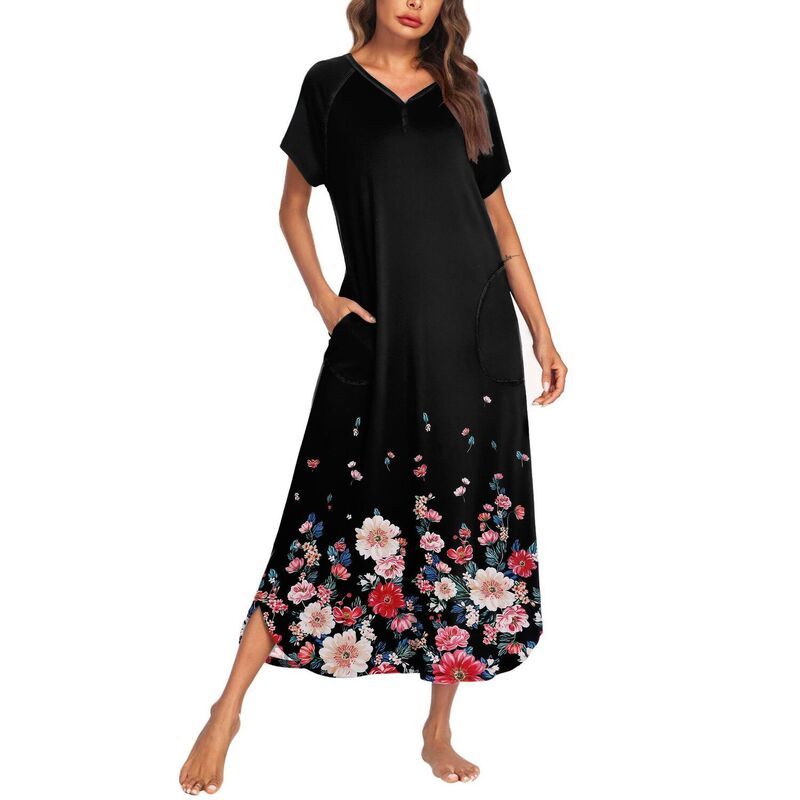 エコアー レディース アンダーウェア ナイトウェア シャツ Ekouaer Long Nightgown Womens Loungewear Short Sleeve Sleepwear Fullen 9,995円