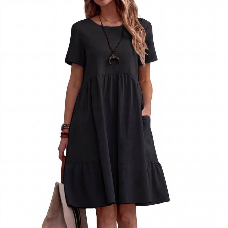 セオリア レディース トップス ワンピース ティアード ミディ Seoria Womens Tiered Pocket Casual Midi Dress Black ブラック