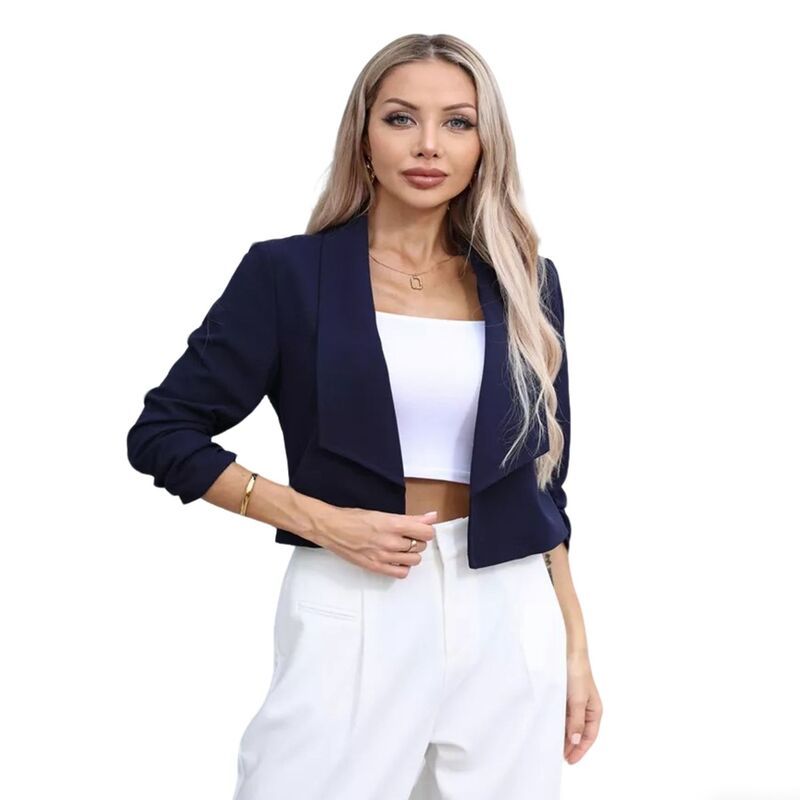 クリアフラワー レディース アウター ジャケット・ブルゾン ギャザー クロップド ブレザー ClearFlower Womens Cropped Blazer Open Front Lapel Col
