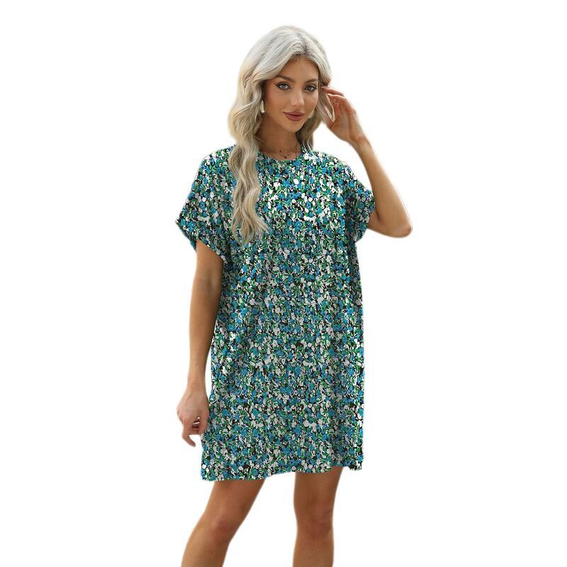 セオリア レディース トップス ワンピース クルーネック Seoria Women Casual Dress Crew Neck Beach Sundresses with Pocket Green