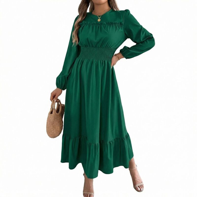 セオリア レディース トップス ワンピース A ライン スカート Seoria Womens Long Sleevedress with Mushroom Edge and Waist Cinched