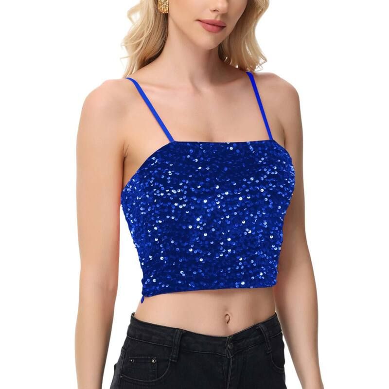 アンナカシ レディース トップス Tシャツ スパンコール AnnaKaci Womensequin Cami Tops Crop Glitter Spaghetti Strap Tube Top Ro