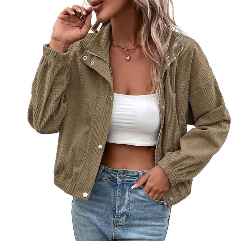 イエスファッション レディース アウター ジャケット・ブルゾン ボタンダウン コーデュロイ ダウン Yesfashion Womens Causal Crop Jackets Long Sleeve