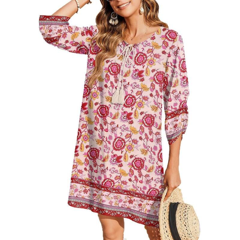 ジーグー レディース トップス ワンピース Vネック フラワー柄 プリント フラワー Zeagoo Womens Boho V Neck Long Sleeve Babydoll Floral Pri