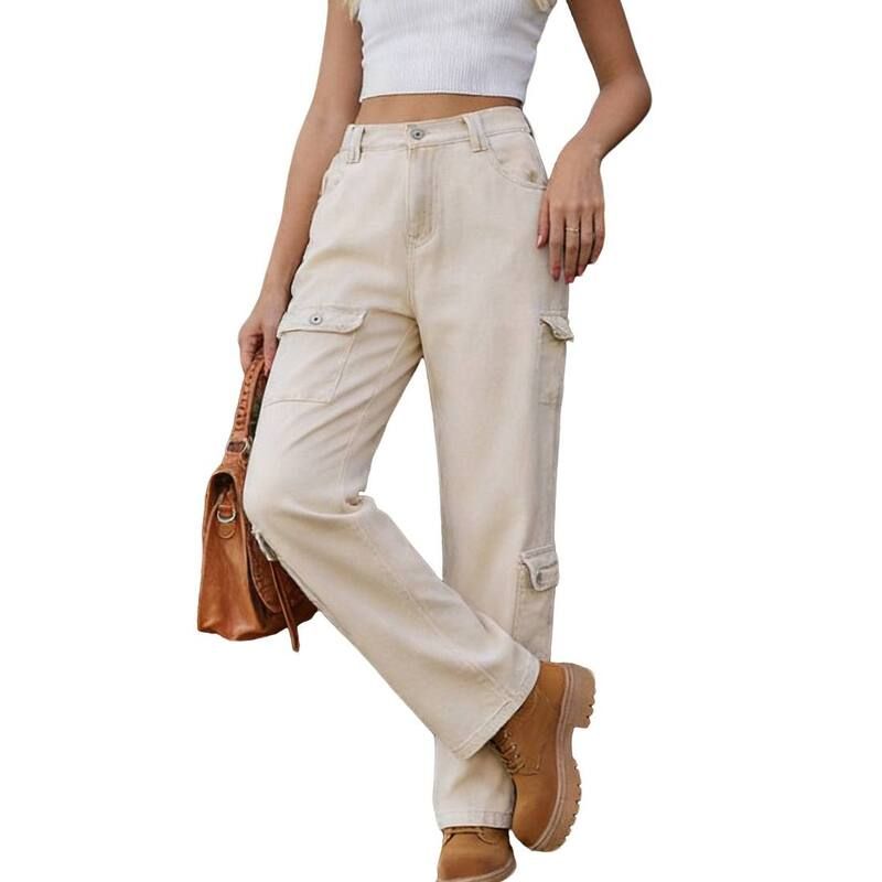 クリアフラワー レディース ボトムス デニムパンツ リラックスフィット ジーンズ ClearFlower Womens Cargo Jeans Elastic Waist Pockets Relaxe
