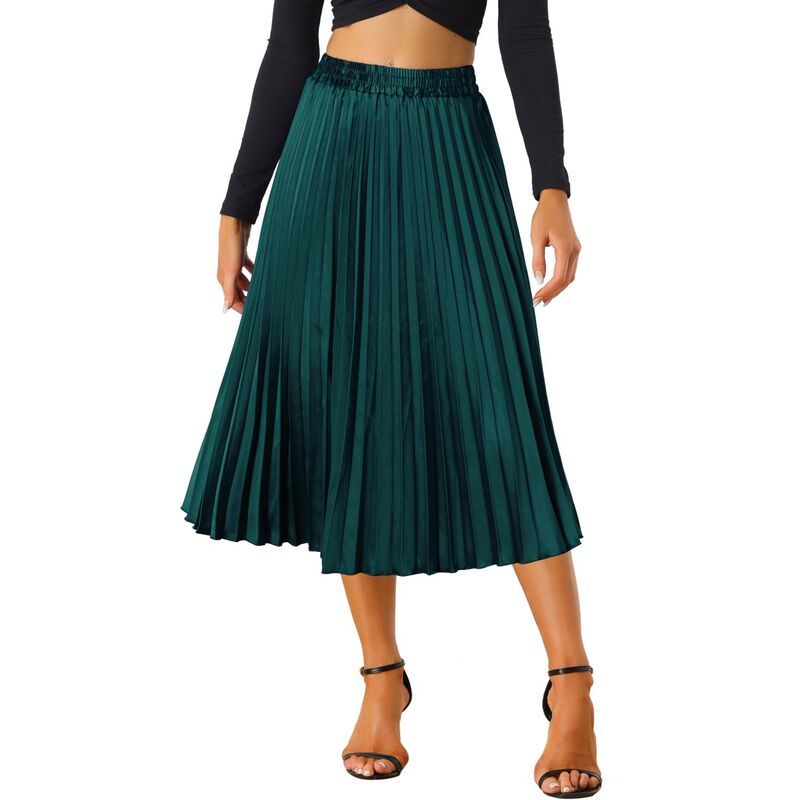 アレグラ ケー レディース ボトムスカート プリーツ ミディ トール ALLEGRA K Womens Elastic Waist Metallic Shiny Accordion Pleated M