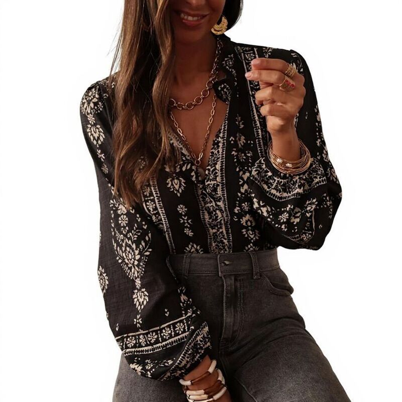 ボディサイズ レディース トップス シャツ Vネック バルーンスリーブラウス BODDYSIZE Womens Casual Vacation Wear Loose Fit Boho Blouse S