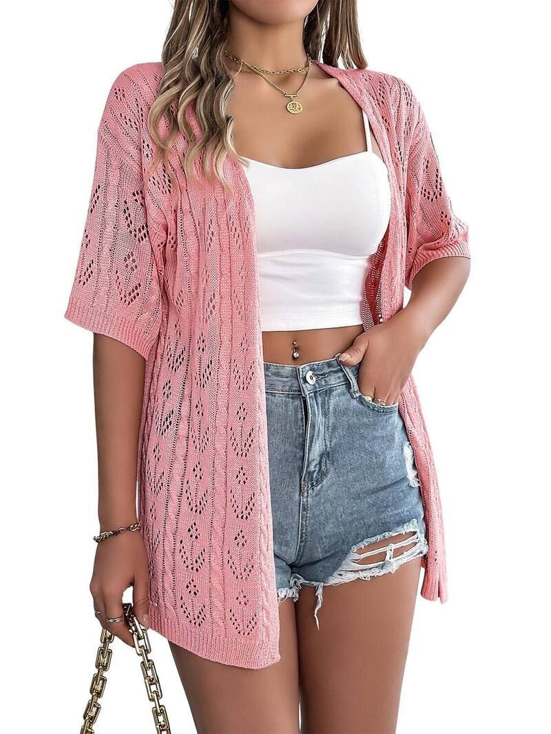 クリアラブ レディース アウター ニット・セーター カーディガン Clearlove Womensummer Short Sleeve Crochet Cardigan Sweaters Lightw
