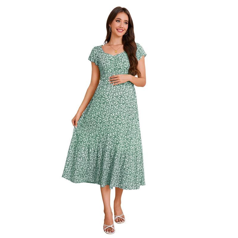 セオリア レディース トップス ワンピース フラワー柄 フラワー Seoria Women Casual Dresshort Sleeve Floral Pregnancy Clothes Green 10,345円
