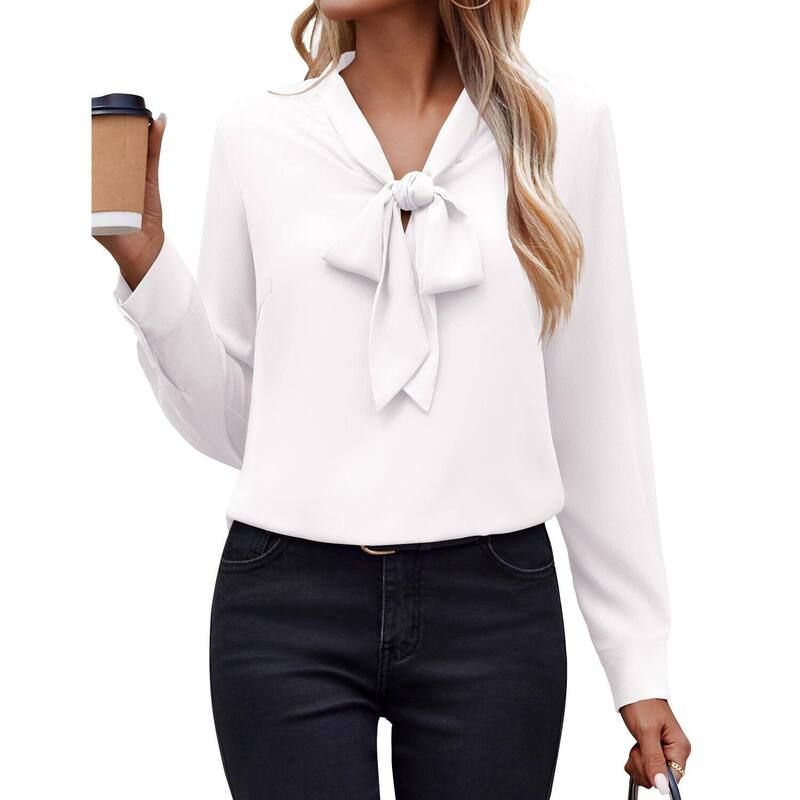 ジーグー レディース トップス シャツ シフォン ブラウス Zeagoo White Blouse for Women Long Sleeve Work Casual Chiffon Tops Bow