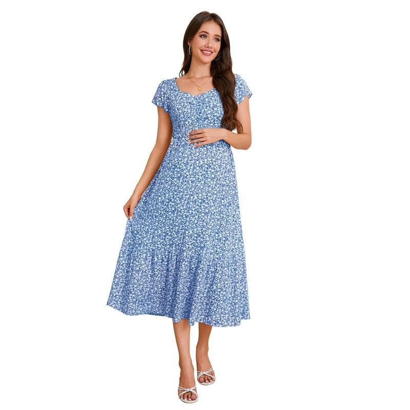 セオリア レディース トップス ワンピース フラワー柄 フラワー Seoria Women Casual Dresshort Sleeve Floral Pregnancy Clothes Blue 10,345円