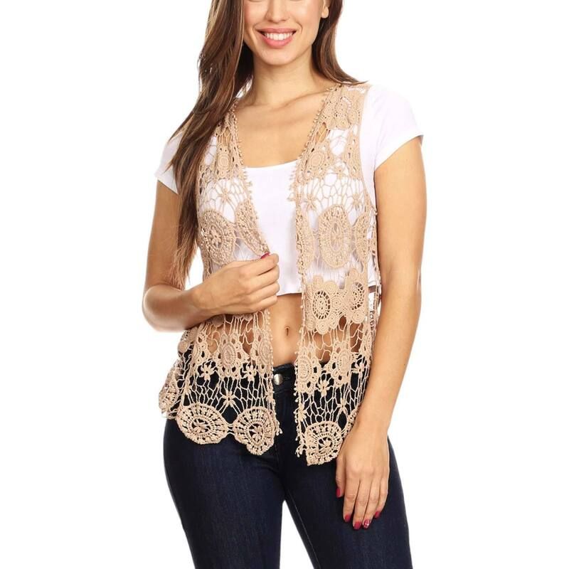 アンナカシ レディース トップス Tシャツ フラワー柄 ベスト フラワー AnnaKaci Womens Floral Crochet Open Front Vest Brown ブラウン 10,765円
