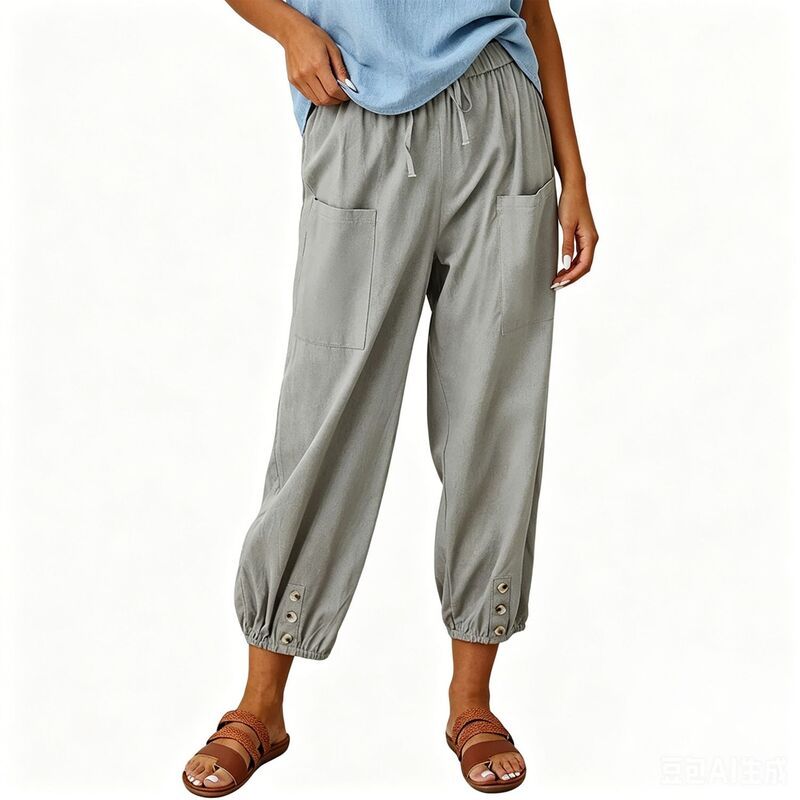 クリアフラワー レディース ボトムス カジュアルパンツ ワイドレッグ ドローコードウエスト クロップド キャップ ClearFlower Womens Fall Casual Jogger Pants