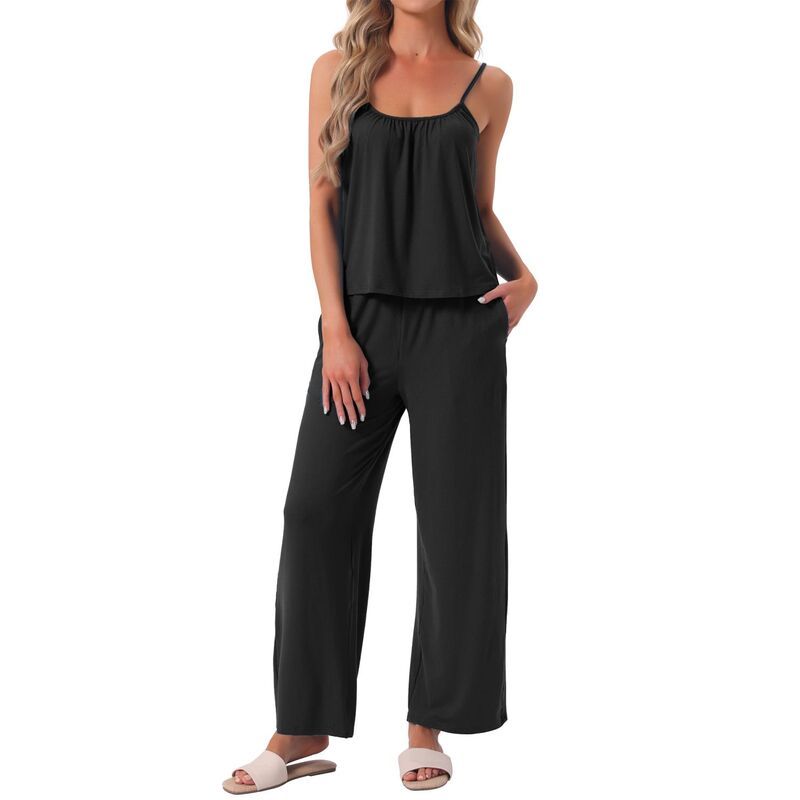 インスパイア シック レディース アンダーウェア ナイトウェア プリーツ パンツ ニット INSPIRE CHIC Womens Pajama Set Pleated Cami Top and Pan