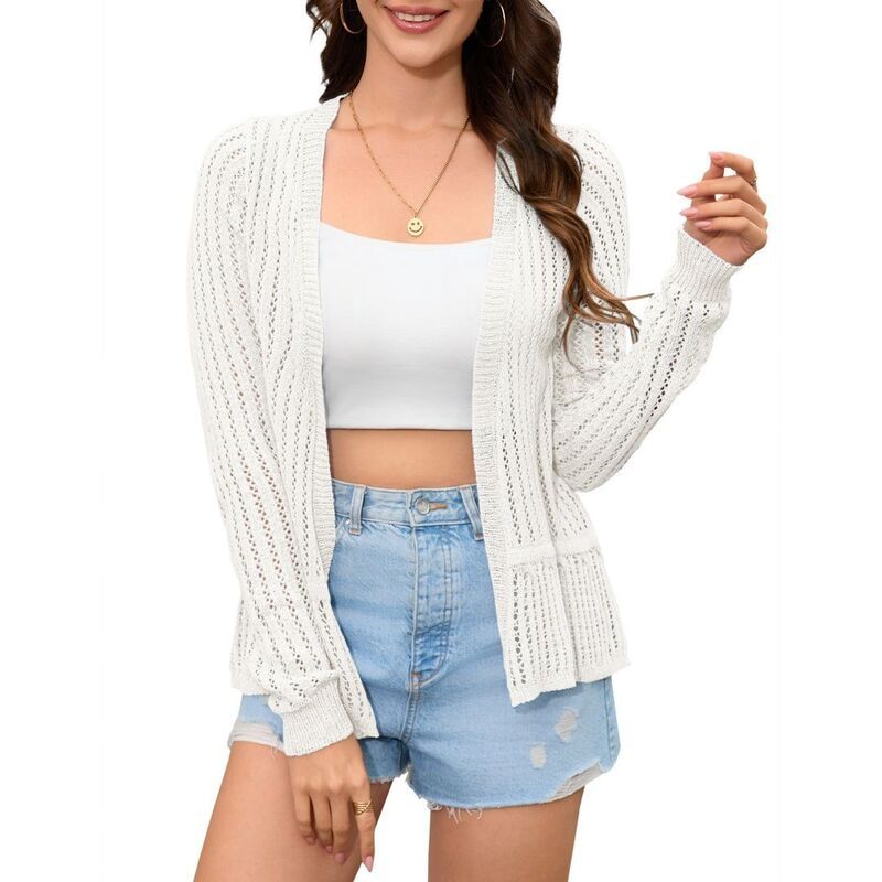 ボディサイズ レディース アウター ニット・セーター フリル カーディガン BODDYSIZE Women Crochet Ruffles Lightweight Cardigan Cover Up