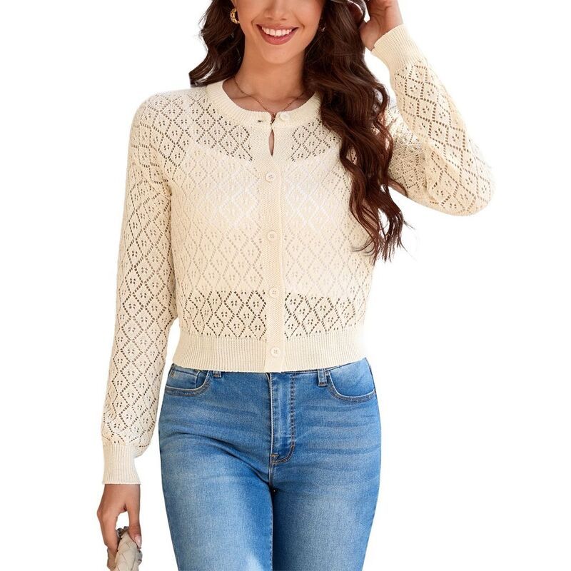 ボディサイズ レディース アウター ニット・セーター クルーネック カーディガン クロップド BODDYSIZE Womens Lightweight Crochet Cardigan Long Sl