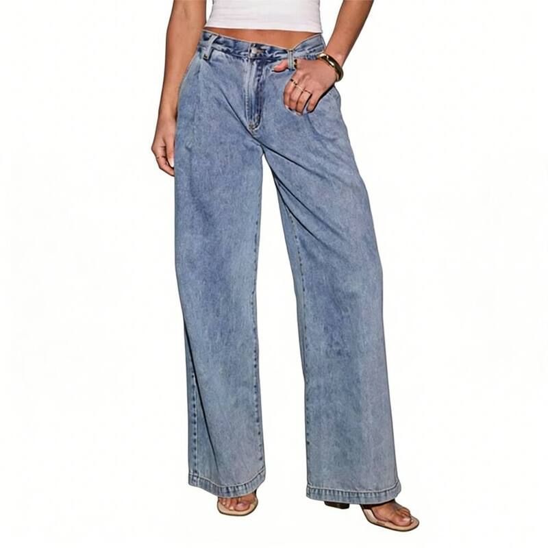 イエスファッション レディース ボトムス デニムパンツ ワイドレッグ ハイウエスト プリーツ ジーンズ Yesfashion Womens High Waist Wide Leg Jeans Plea