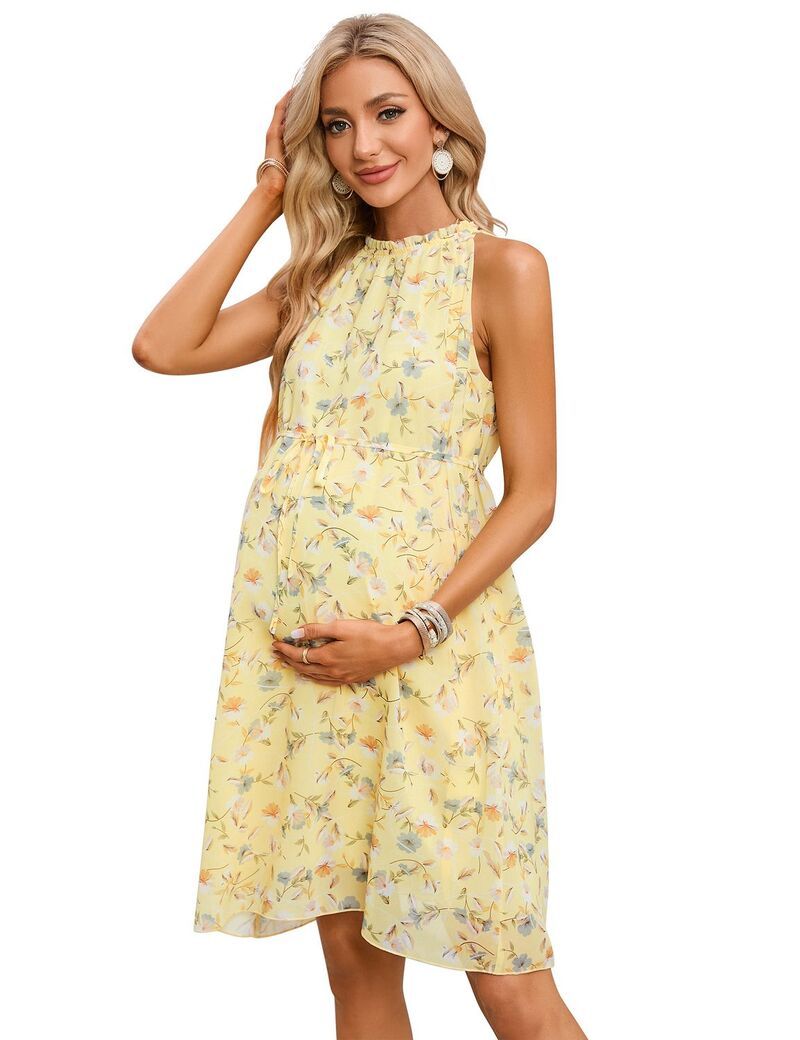 ファンジュライ レディース トップス ワンピース ミディ ノースリーブ マタニティ FUNJULY Womensleeveless Maternity Midi Dress Yellow イエロー