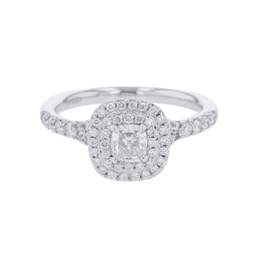 ティファニー リング ソレスト クッション カット エンゲージメント ダイヤ 中石0.25ct Pt950プラチナ サイズ約7号 鑑定書付き 指輪