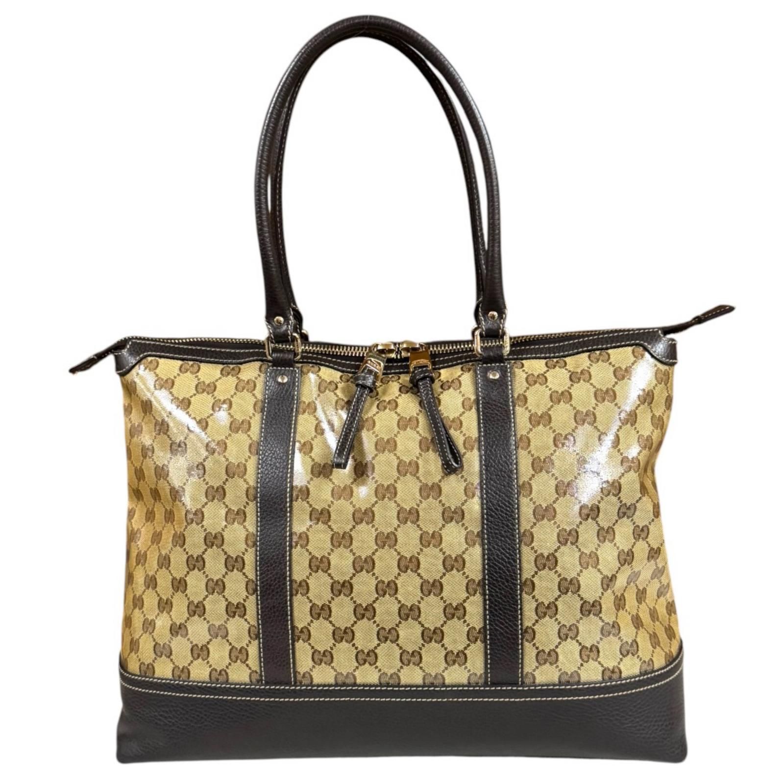 グッチ GGクリスタル トートバッグ PVCコーティングキャンバス 327793 ブラウン レディース GUCCI 中古 グッチ