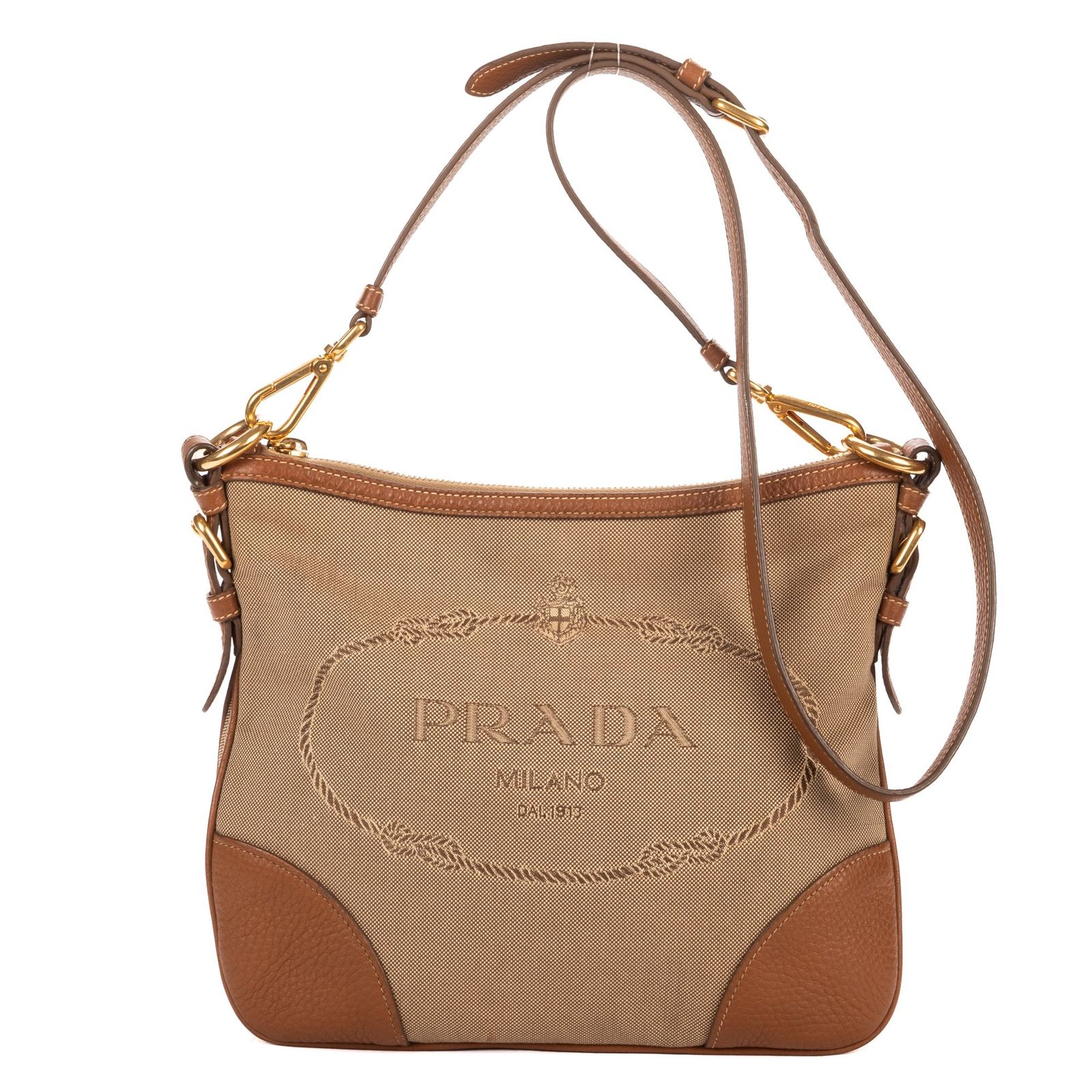 [中古] PRADA プラダヴィンテージ フラップ クロスボディブラウン/ベージュジャカードグキャンバスA