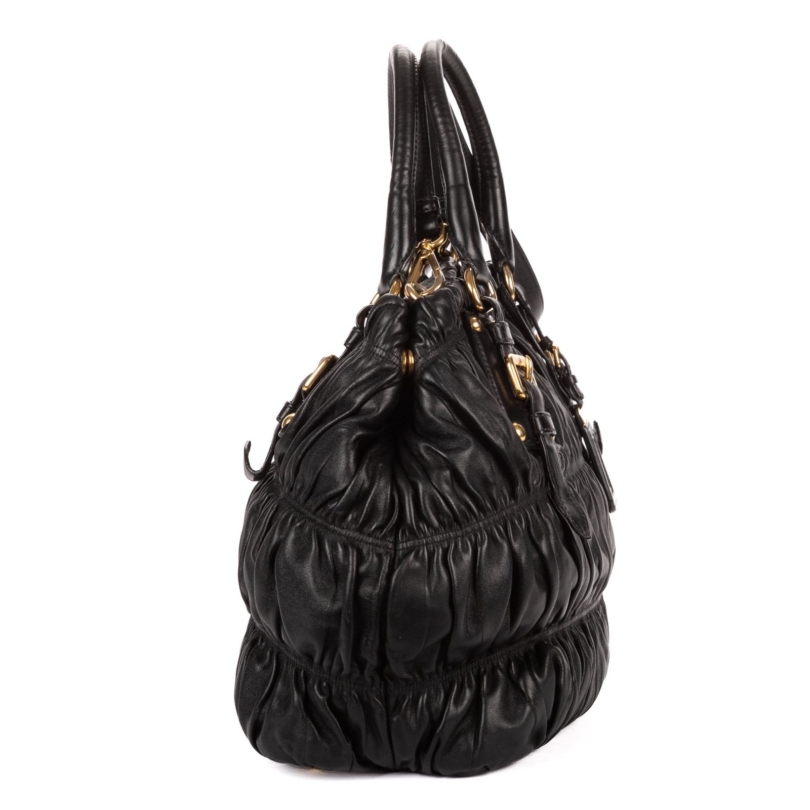 [中古] PRADA プラダミディアム ガルダ トート黒ナッパゴーフルレザーA