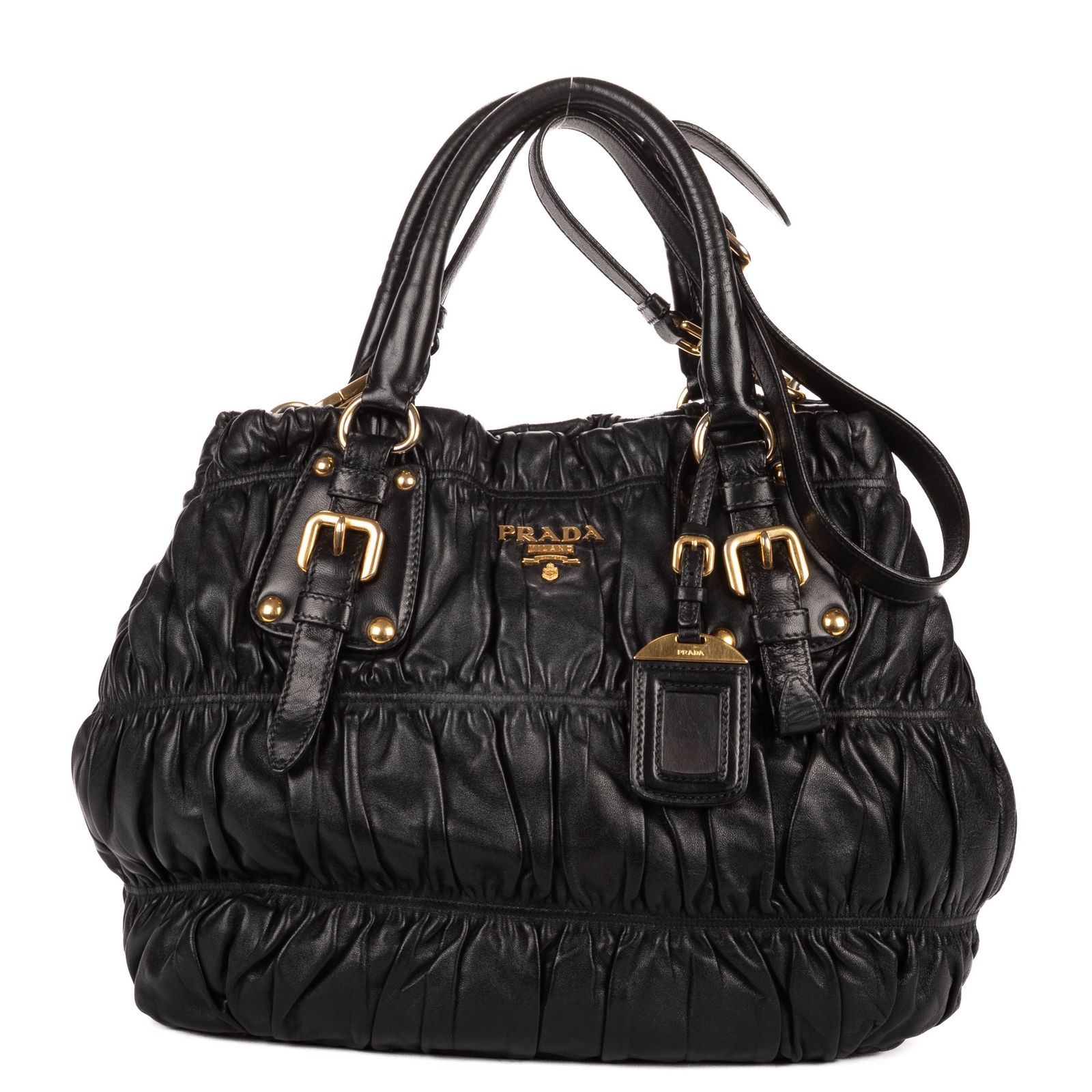 [中古] PRADA プラダミディアム ガルダ トート黒ナッパゴーフルレザーA