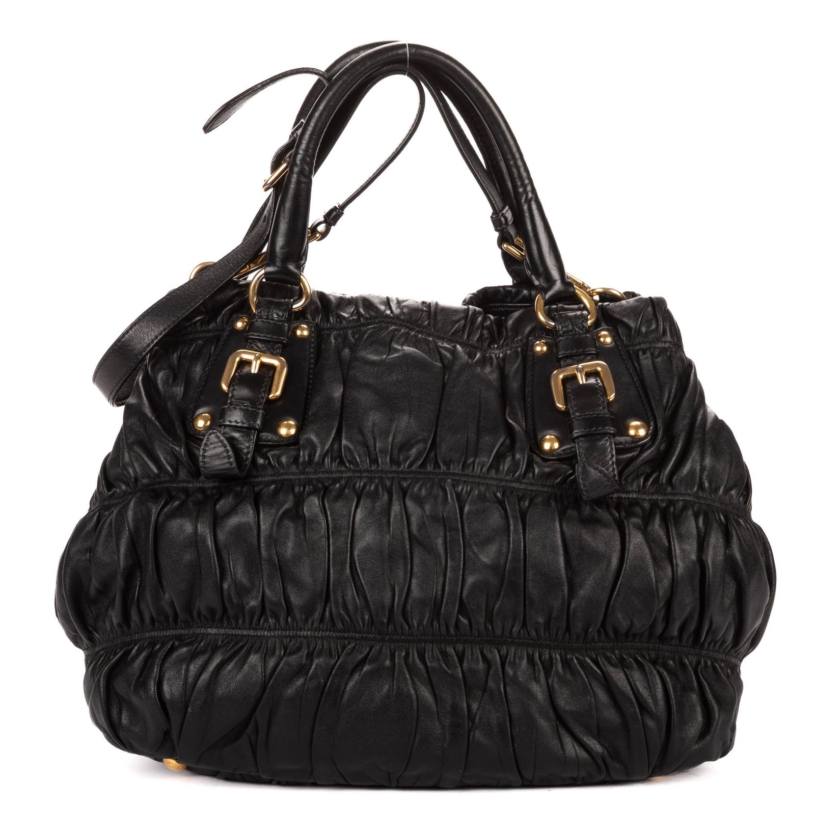 [中古] PRADA プラダミディアム ガルダ トート黒ナッパゴーフルレザーA