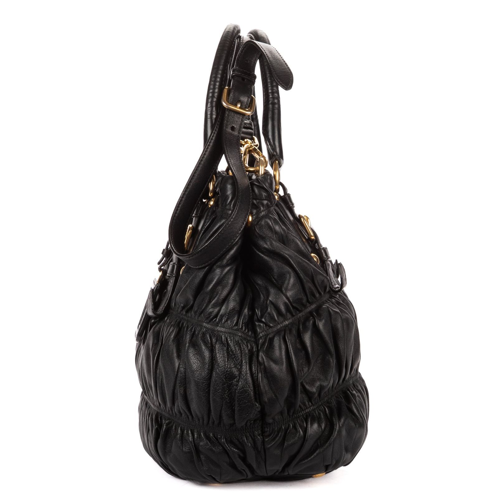 [中古] PRADA プラダミディアム ガルダ トート黒ナッパゴーフルレザーA