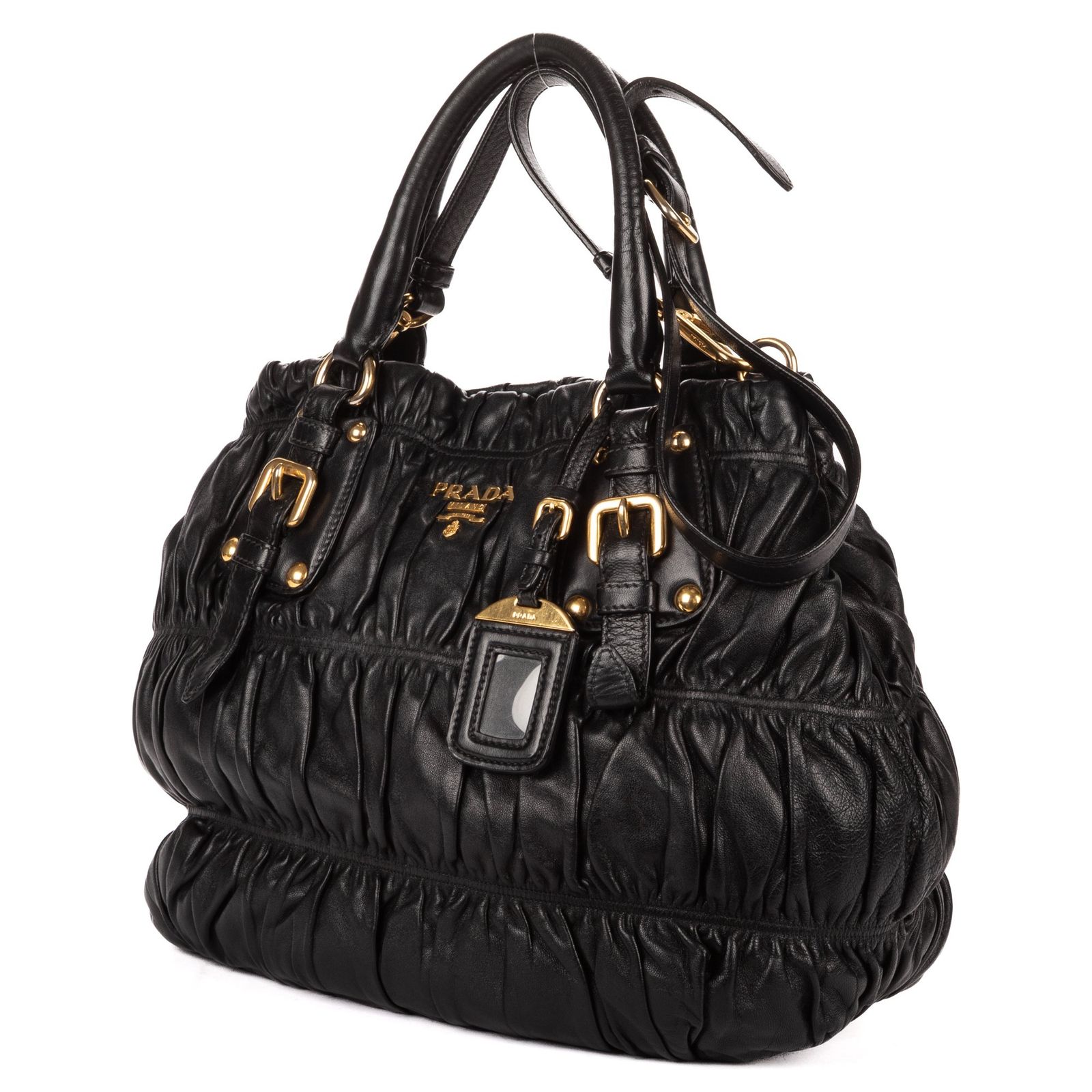 [中古] PRADA プラダミディアム ガルダ トート黒ナッパゴーフルレザーA