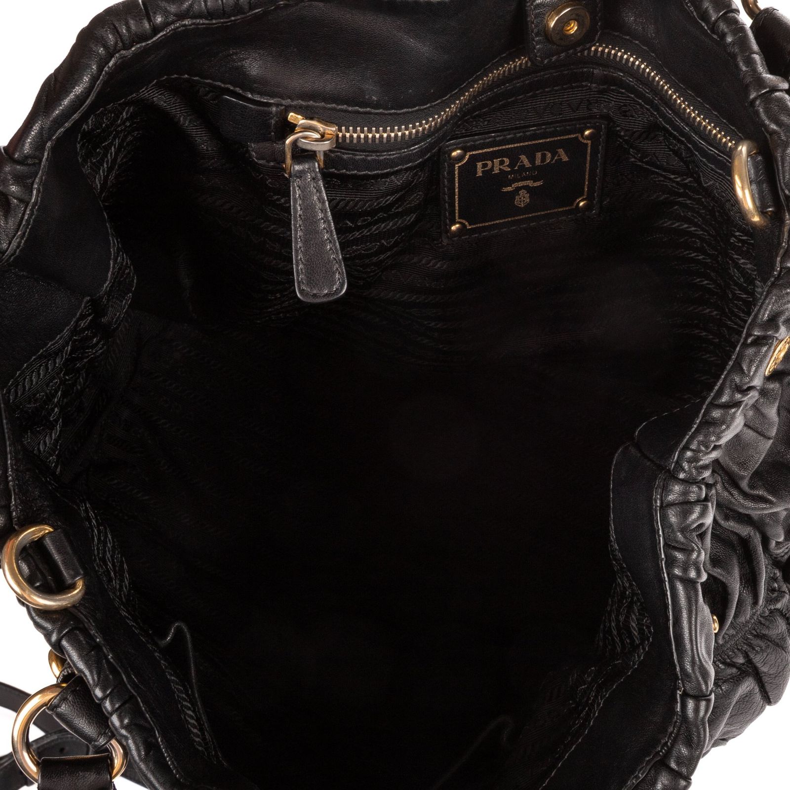 [中古] PRADA プラダミディアム ガルダ トート黒ナッパゴーフルレザーA