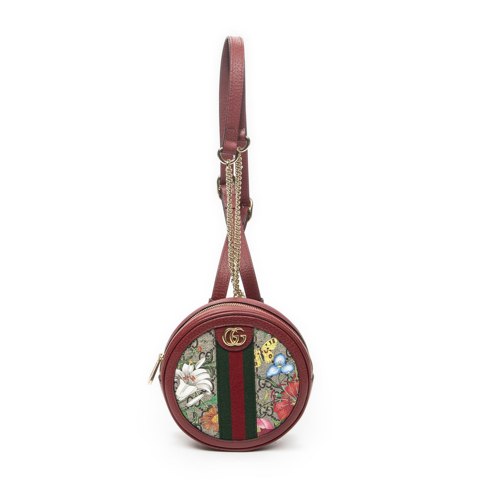 [中古] GUCCI グッチOphidia Round Mini Backpack赤フローラル プリント スプリーム PVCキャンバスA