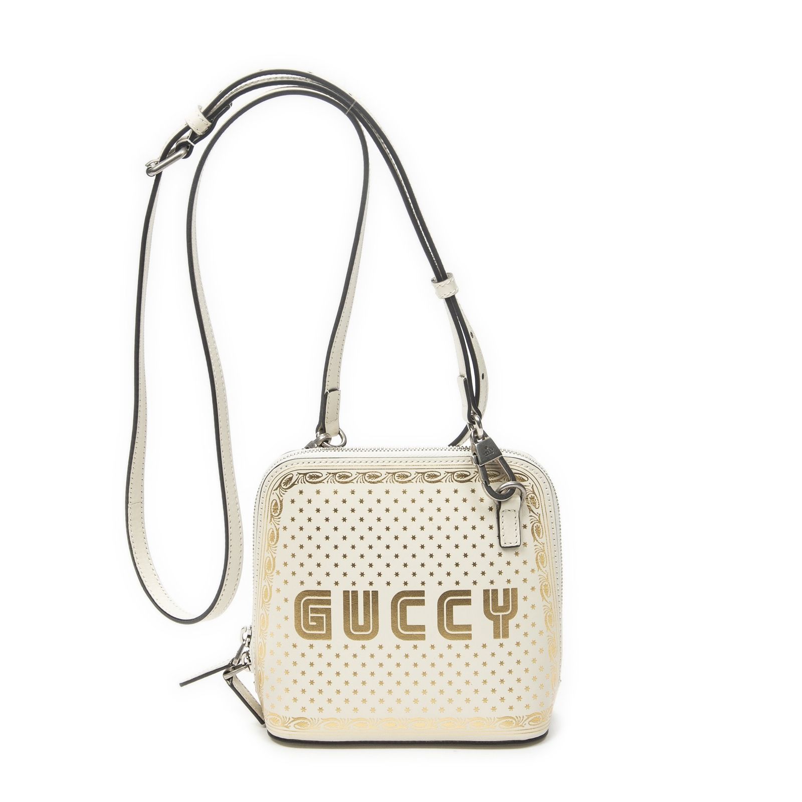 [中古] GUCCI グッチMini Guccy Dome CrossbodyアイボリーLogo Stars Printed LeatherA