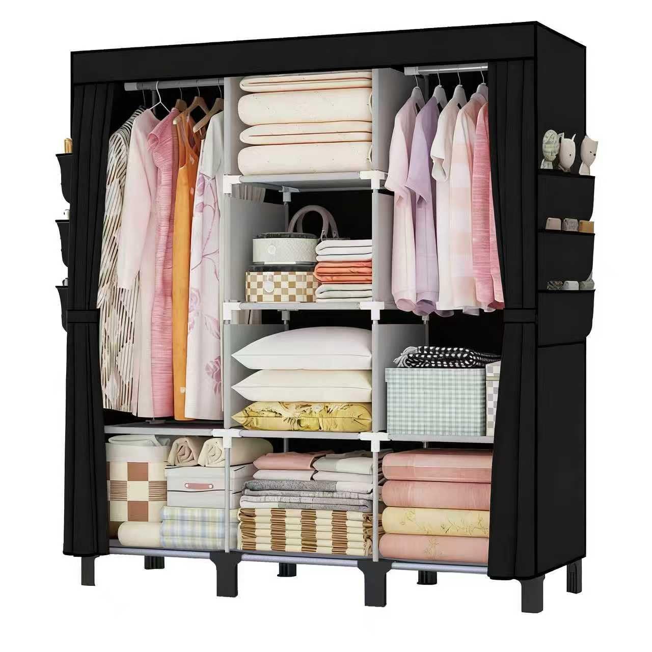 衣装庫、ジッパー付きポータブル衣装庫。ポータブル衣装庫は衣服を吊るすために使用し、4 本の吊り棒と収納キャビネットを備え、広く大容量の収納スペースを有しています簡易クローゼット、は幅170 cm、奥行き45 cm、高さ172 cmで (プラック, 130cｍａ 7,585円